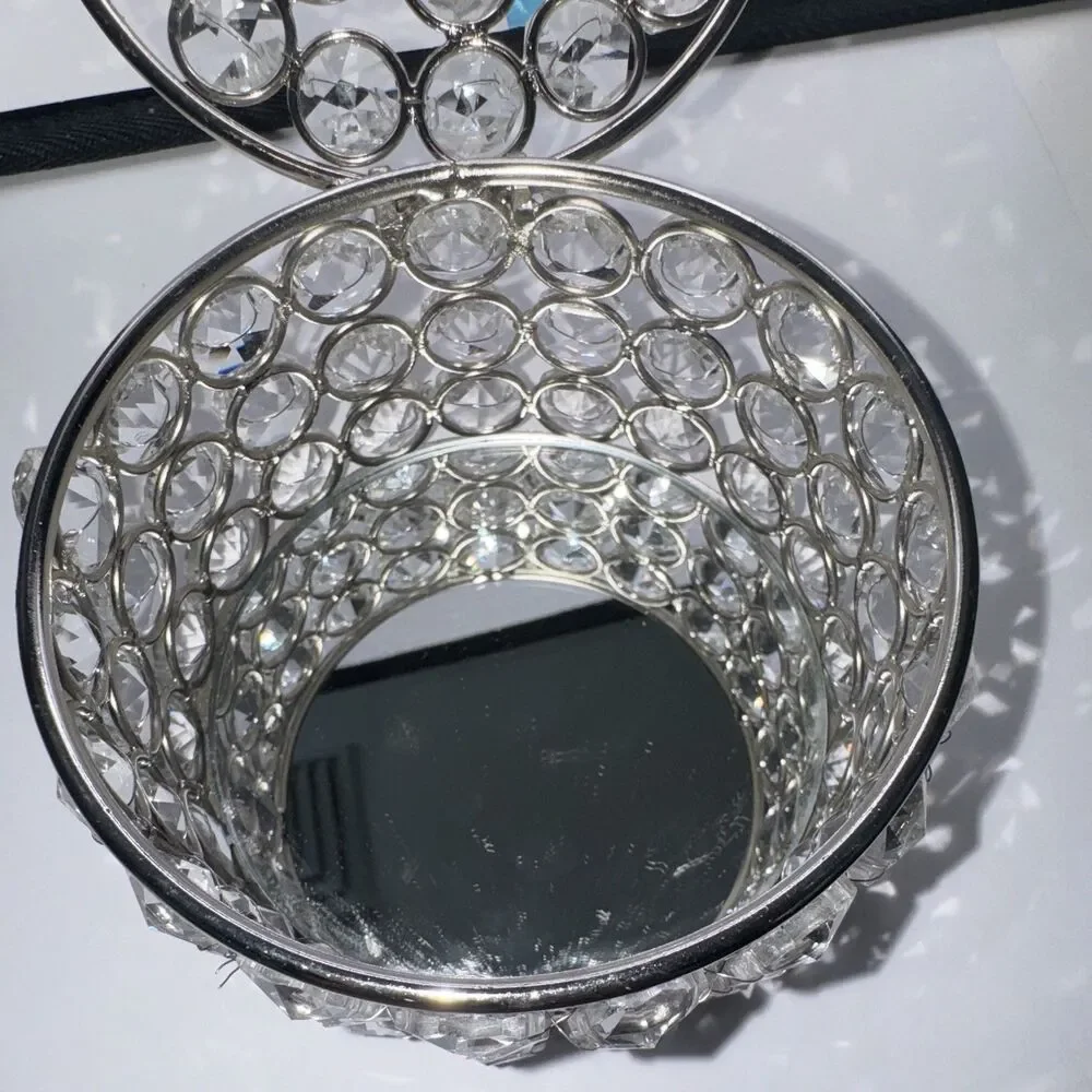 Glass crystal like Jewelry/Trinket  Box, Silver Metal, mirrored inside, lid.